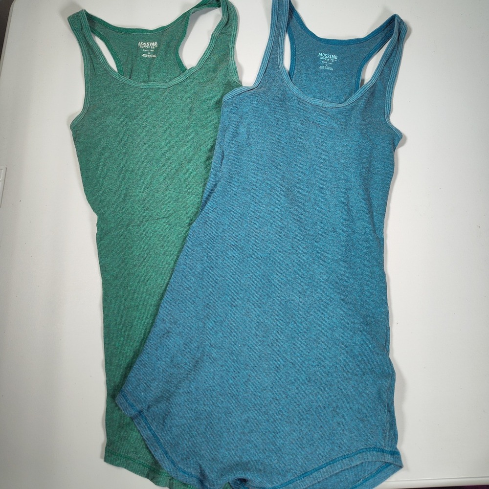 Mossimo Target Womens Small Ribbed Racerback Long Tank Top Lot 2 Green Blue